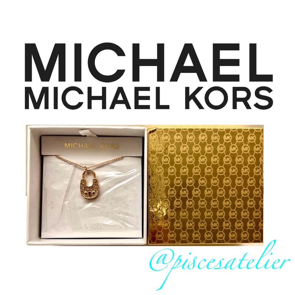 MICHAEL Michael Kors Rose Gold Crystal Padlock Lock Pendant Necklace MKJX8017791 - Picture 14 of 16